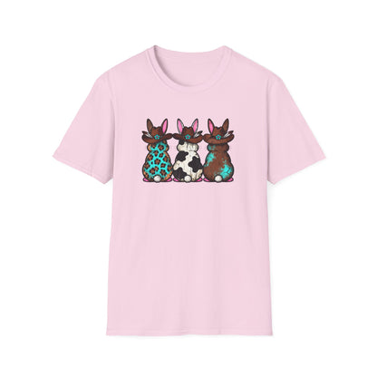 Western Easter Bunny T-Shirt – Cowgirl Bunny Graphic Tee, Rustic Cow Print & Leopard Bunny Shirt, Country Easter Shirt, Farmhouse Spring Tee