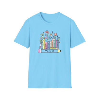 Custom Name Floral Book T-Shirt – Mrs. Custom Pencil Tee