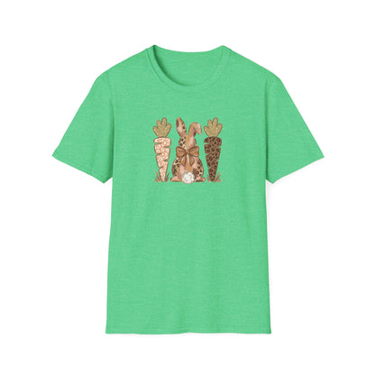 Leopard Bunny & Carrot Easter Tee – Cute Spring Graphic T-Shirt, Trendy Pastel Bunny Shirt, Easter Outfit Women
