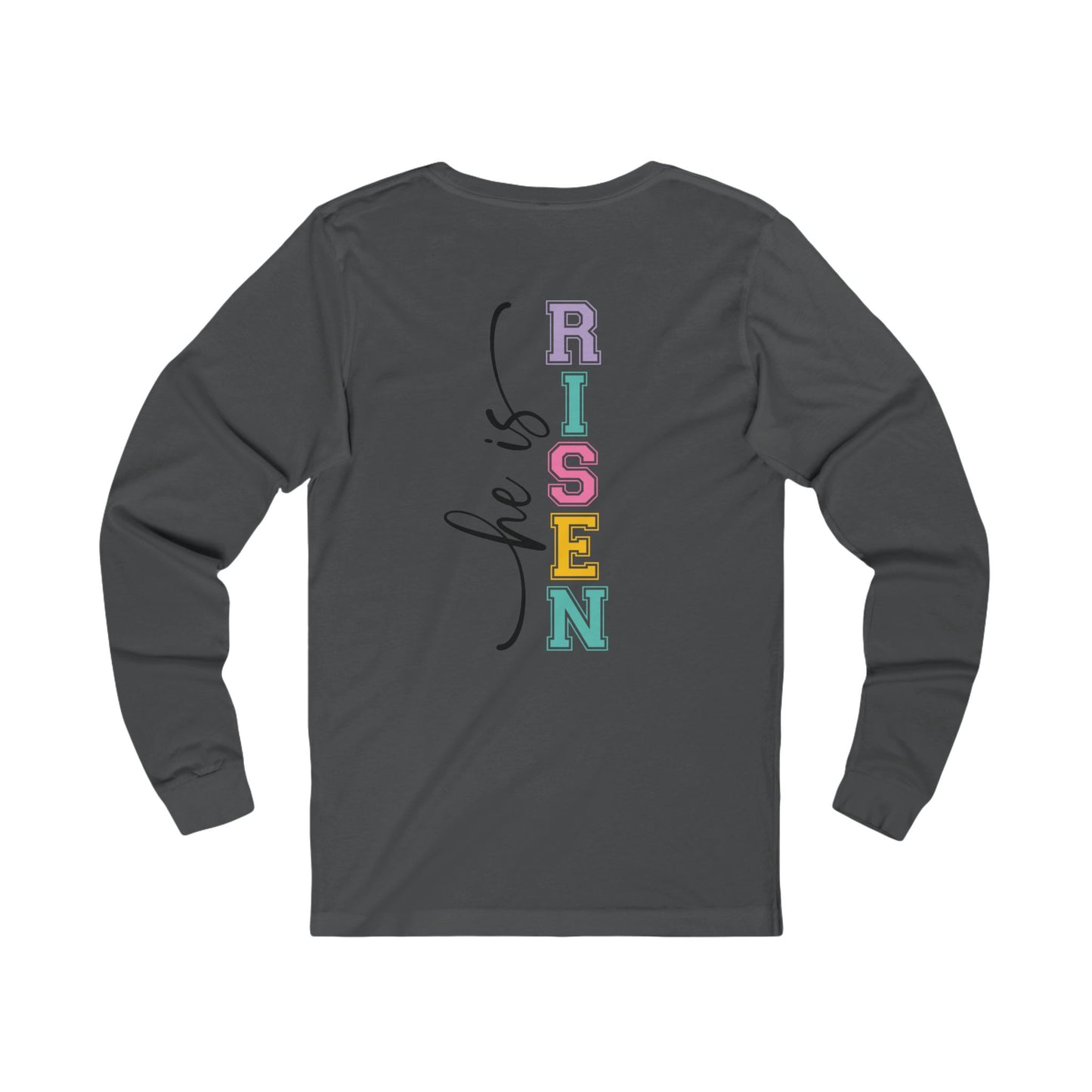 He Is Risen Christian Sweatshirt – Faith Based Easter Crewneck, Front & Back Religious Graphic Sweatshirt, Pastel Resurrection Church Pullover for Women