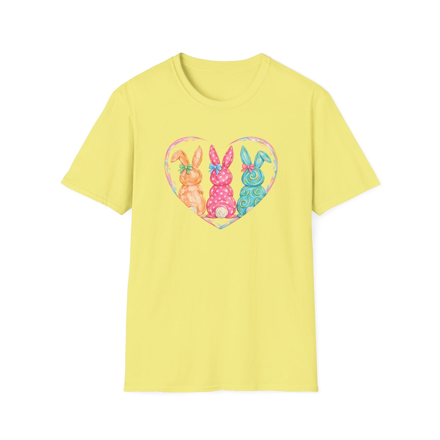 Pastel Easter Bunny Heart Tee – Cute Spring Graphic T-Shirt, Trendy Bunny Lover Shirt, Colorful Easter Outfit Top