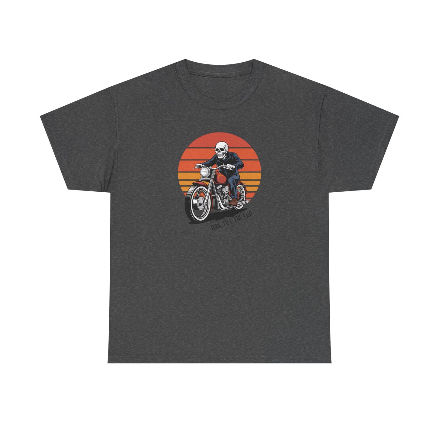 Motorcycle Rider Tee — Retro Sunset Biker Graphic "Ride Fast, Live Free" - Skeleton Biker T-Shirt