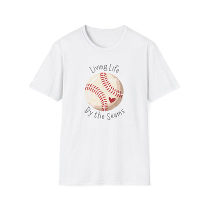 Living Life By The Seams Baseball Shirt, Cute Baseball Mom Tee, Softball Lover Graphic Tee, Game Day Shirt, Baseball Gift for Women, Sports Fan T-Shirt
