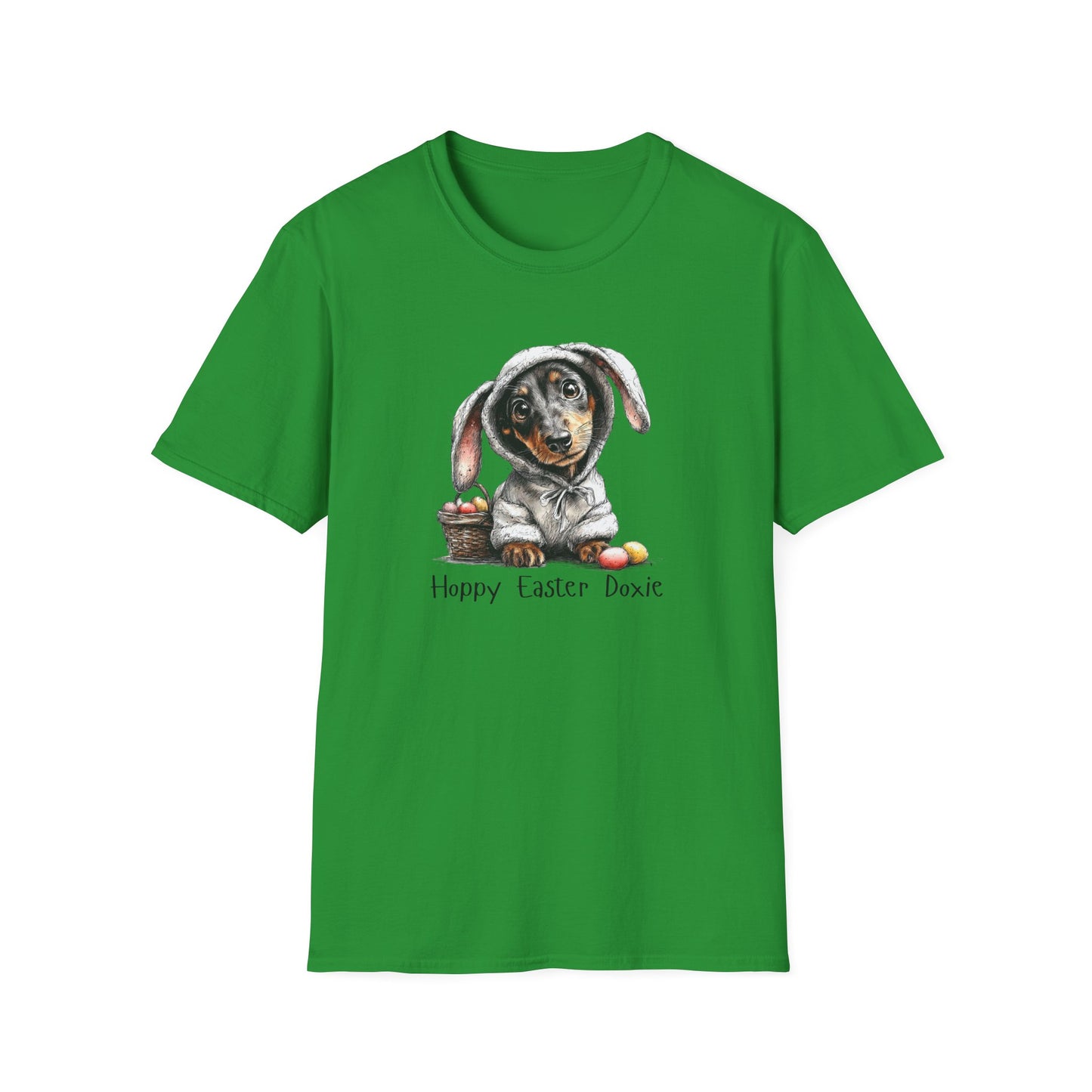 Easter Dachshund T-Shirt — "Hoppy Easter Doxie" Cute Dog Bunny Tee
