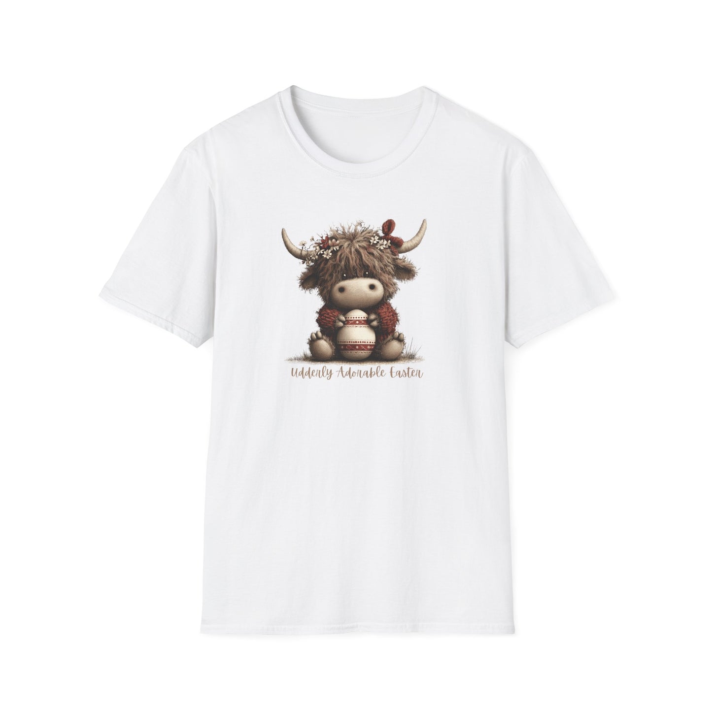 Udderly Adorable Easter Highland Cow Shirt, Cute Cow Easter T-Shirt, Spring Farm Animal Tee, Easter Gift for Women, Country Western Cow Lover