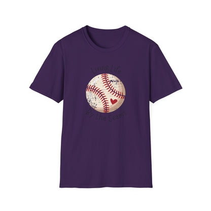 Living Life By The Seams Baseball Shirt, Cute Baseball Mom Tee, Softball Lover Graphic Tee, Game Day Shirt, Baseball Gift for Women, Sports Fan T-Shirt