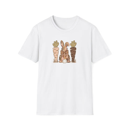Leopard Bunny & Carrot Easter Tee – Cute Spring Graphic T-Shirt, Trendy Pastel Bunny Shirt, Easter Outfit Women