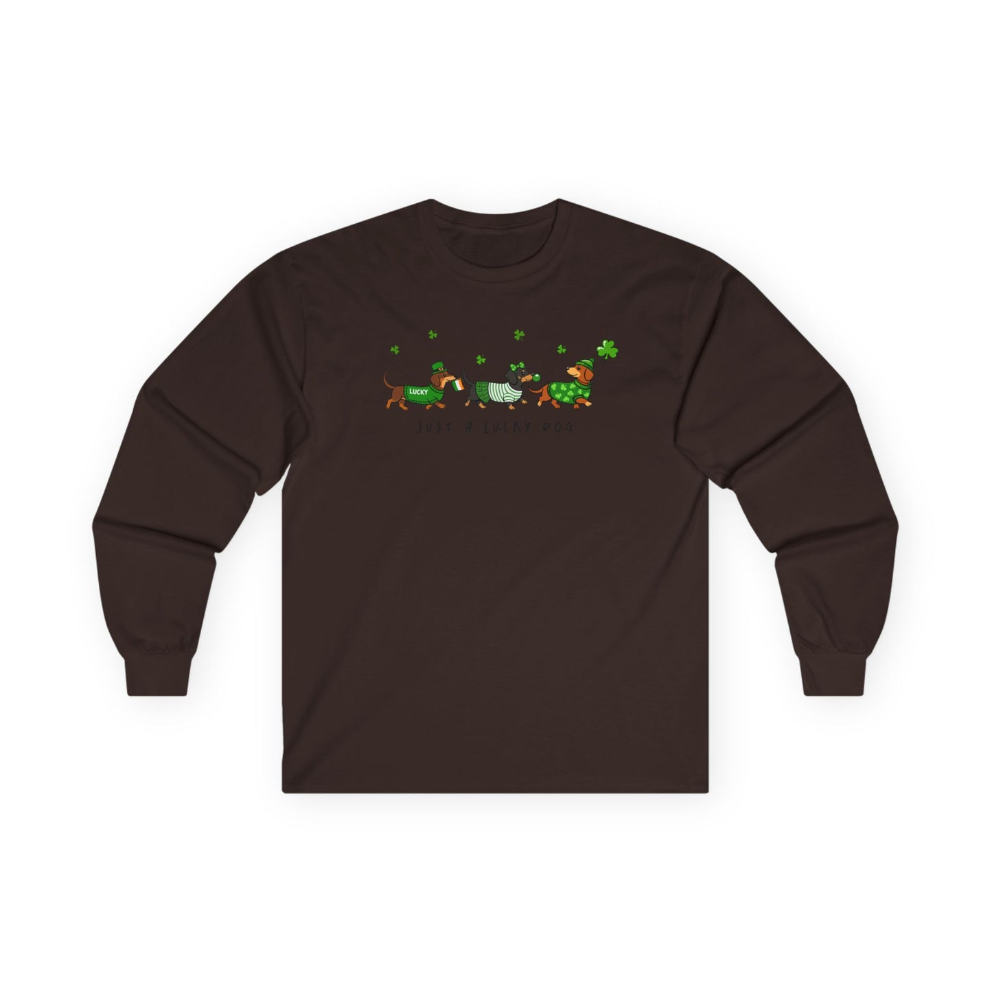 Long Sleeve Tee — 'Just a Lanky Dog' Dachshund St. Patrick's Day Graphic