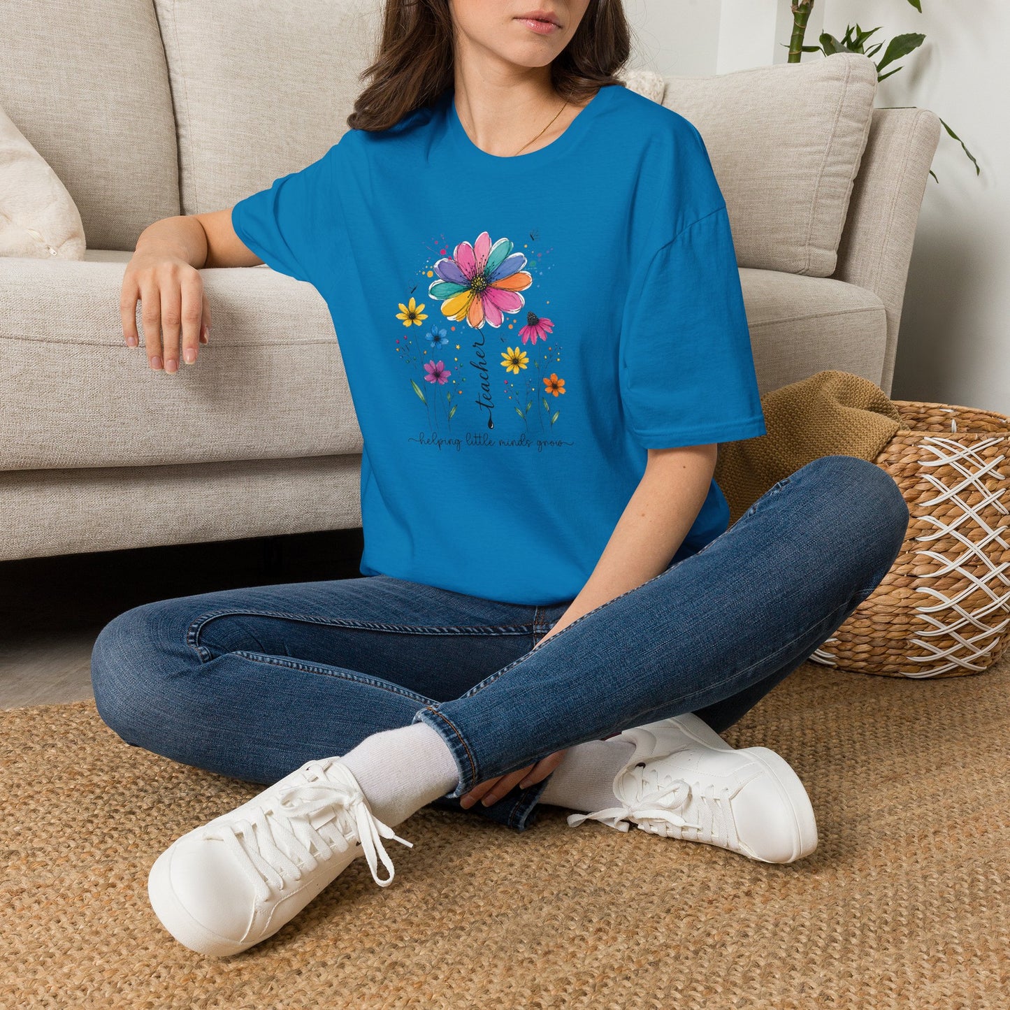 Helping Little Minds Grow Teacher Shirt | Floral Teacher Tee | Colorful Wildflower Teacher Shirt