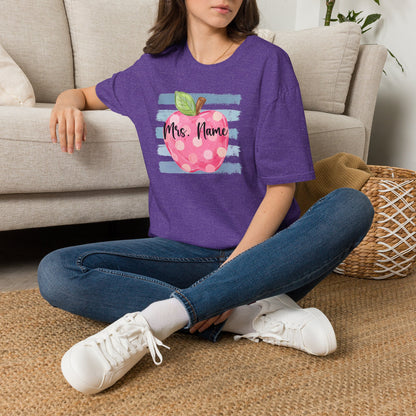 Personalized Teacher Apple Shirt | Custom Teacher Name or Grade Level T-Shirt | Back to School Teacher Tee | Cute Pink Apple Graphic Tee