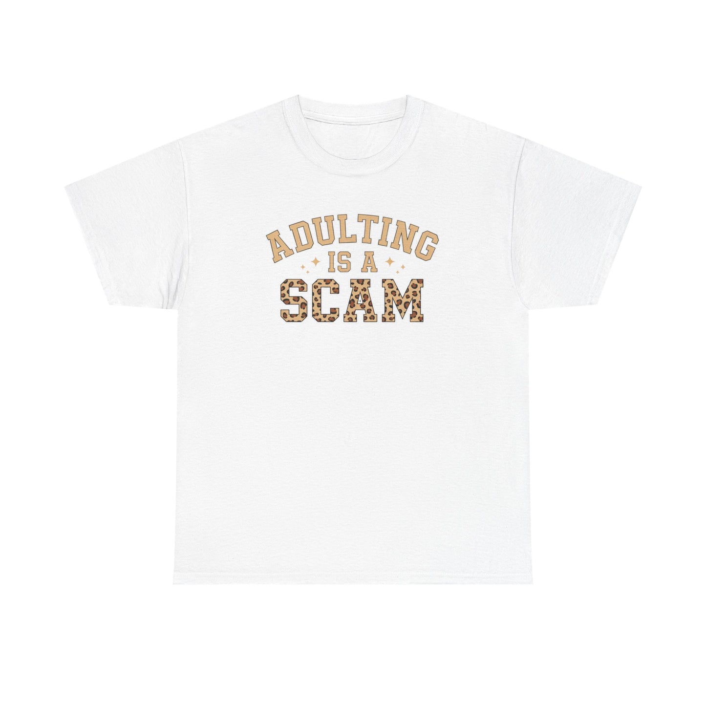 Adulting Is a Scam T-Shirt — Funny Retro Leopard Print Graphic Tee - Sarcastic Humor Shirt, Trendy Casual Tee