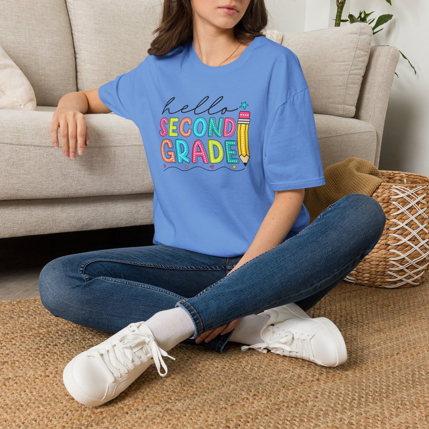Hello Second Grade Pencil T-Shirt — Colorful Back-to-School Cute School Spirit Tee