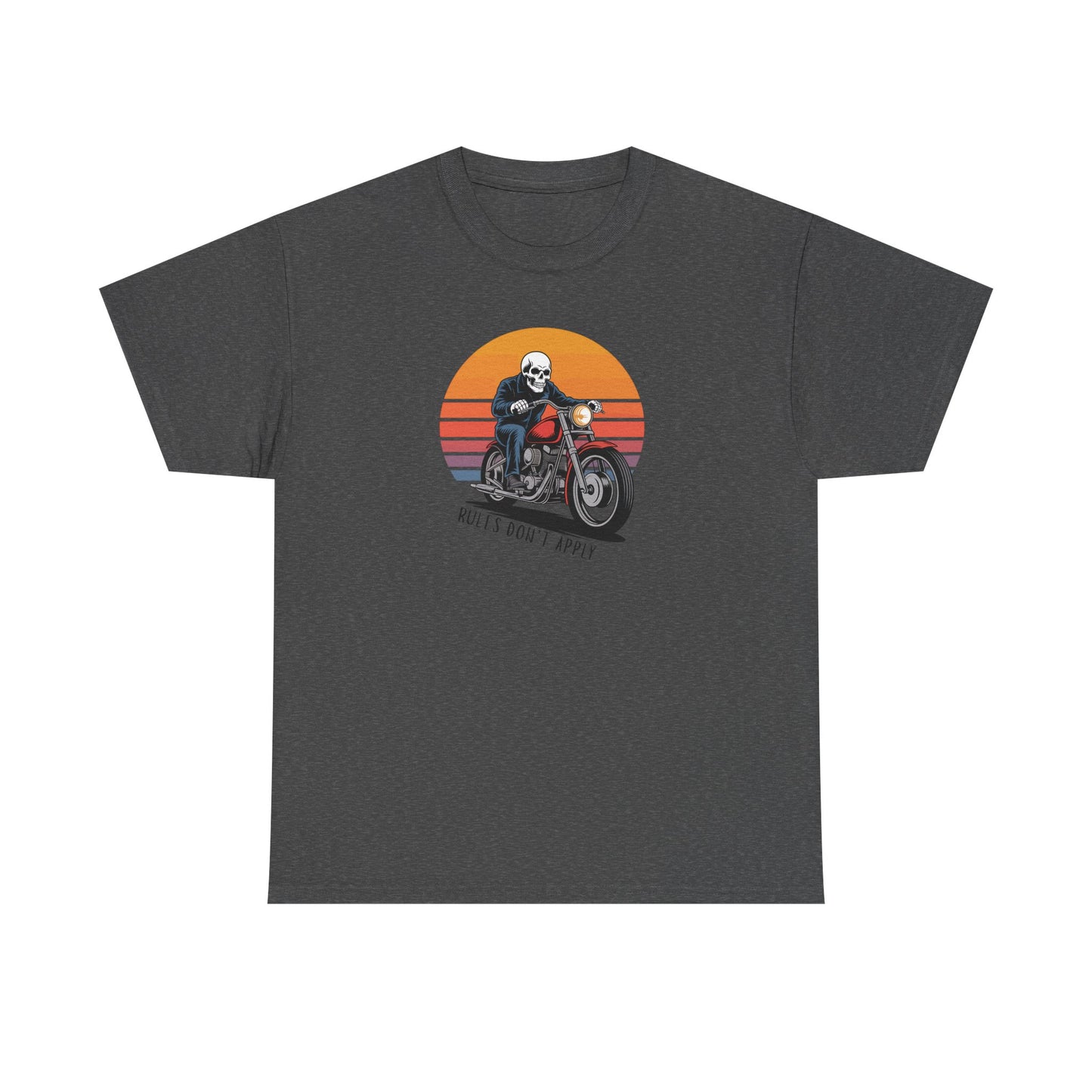 Skeleton Biker T-Shirt – “Rules Don’t Apply” Motorcycle Graphic Tee Vintage Style