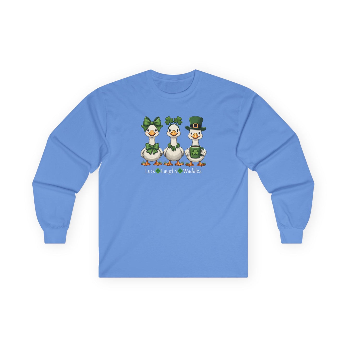 St. Patrick's Day Duck Trio Long Sleeve Tee — "Luck Laughs & Waddles"