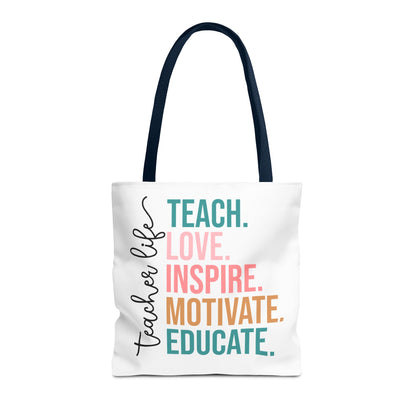 Teacher Life Canvas Tote Bag – Teach Love Inspire Educate Bag – Inspirational Teacher Gift – Reusable Classroom Tote – Back to School