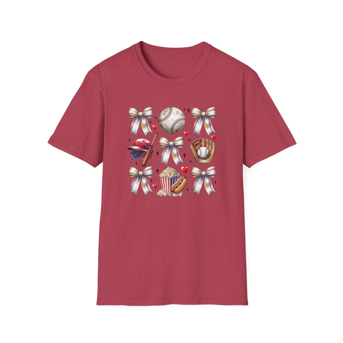 Baseball Mom Cute Gear T-Shirt — Helmet, Glove & Popcorn Sports Design