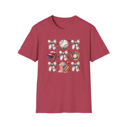 Baseball Mom Cute Gear T-Shirt — Helmet, Glove & Popcorn Sports Design