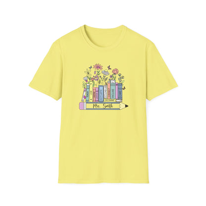 Custom Name Floral Book T-Shirt – Mrs. Custom Pencil Tee