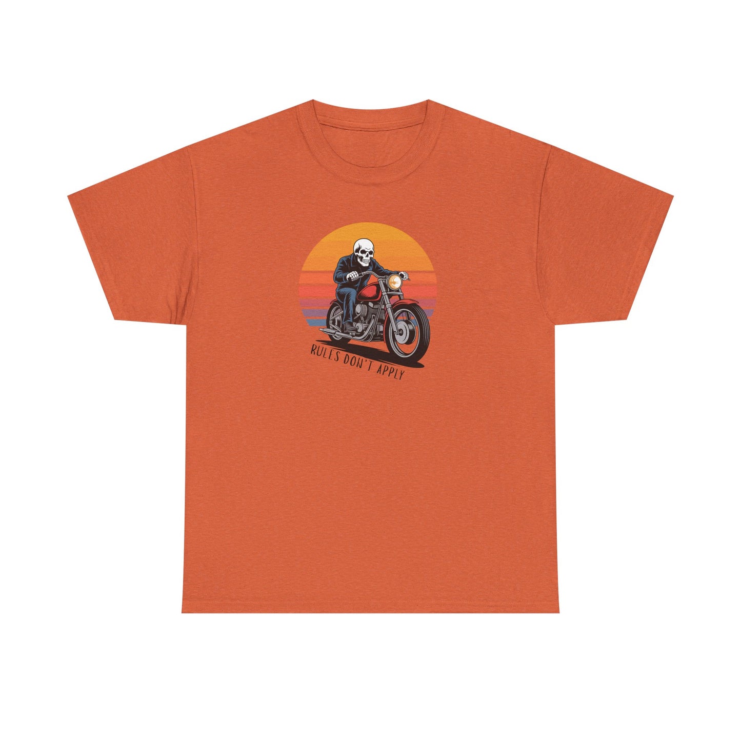 Skeleton Biker T-Shirt – “Rules Don’t Apply” Motorcycle Graphic Tee Vintage Style