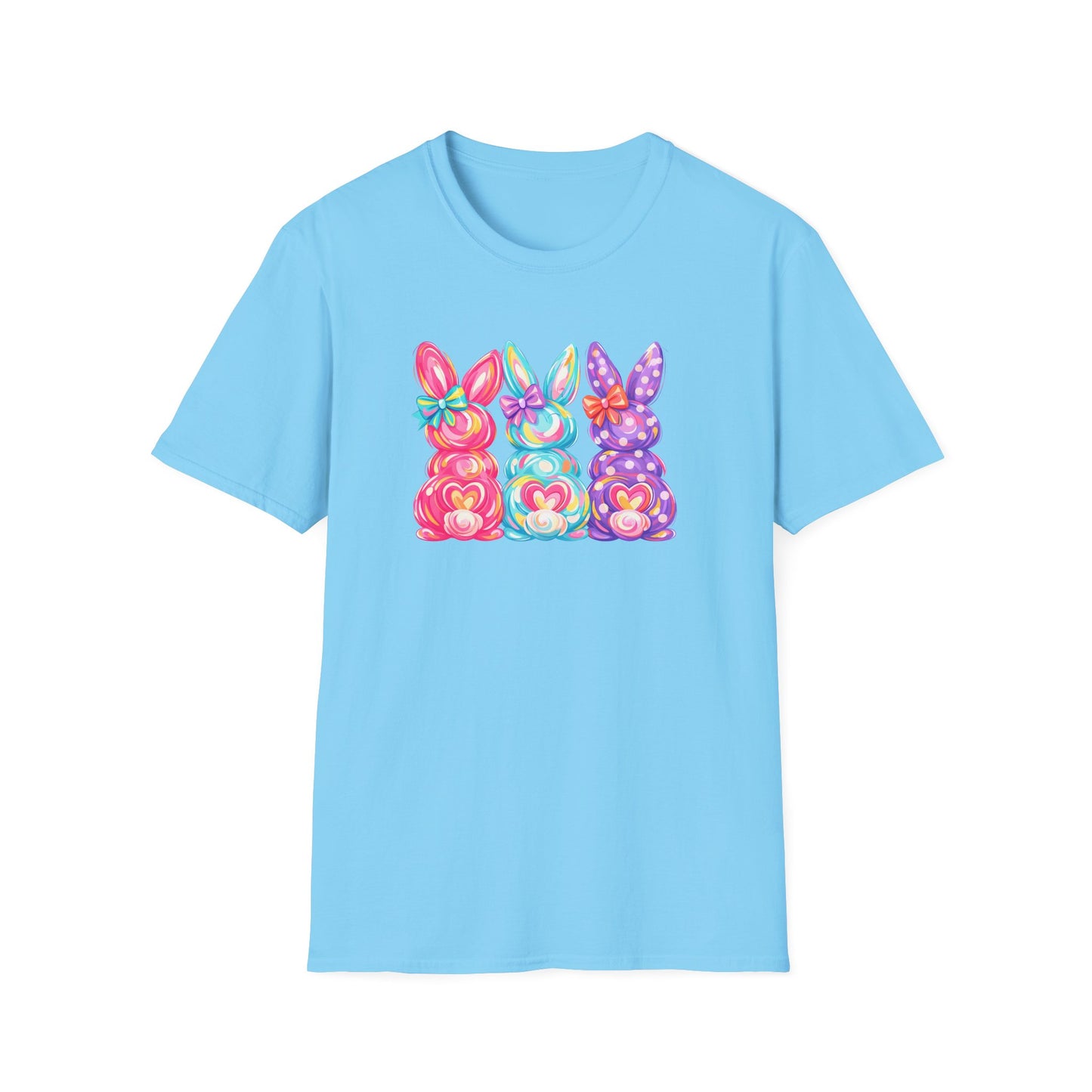 Easter Pastel Bunny Trio T-Shirt — Colorful Spring Bunny Graphic Tee