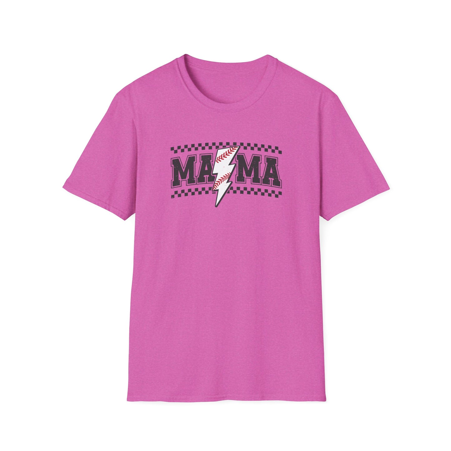 Baseball Mama Lightning Bolt Shirt – Trendy Game Day Sports Mom Tee | Vintage Checkered Baseball Mom Graphic T-Shirt