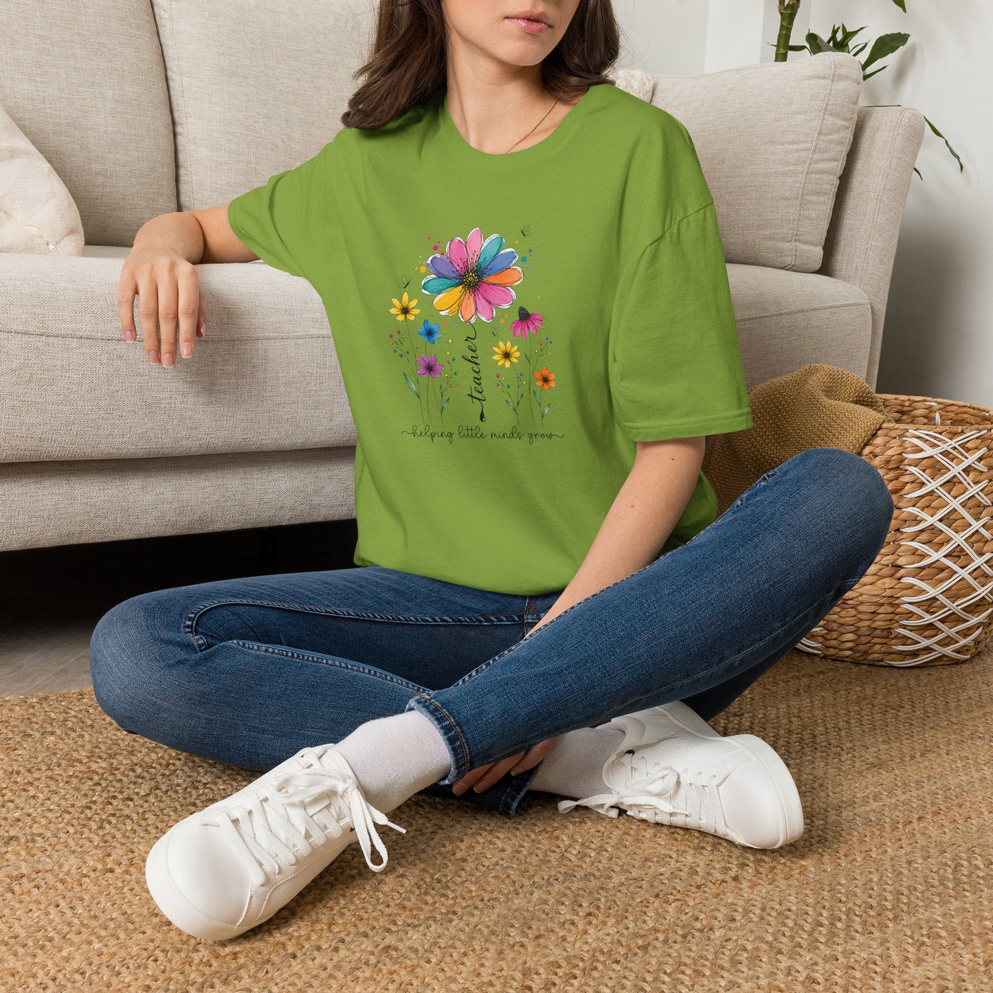 Helping Little Minds Grow Teacher Shirt | Floral Teacher Tee | Colorful Wildflower Teacher Shirt
