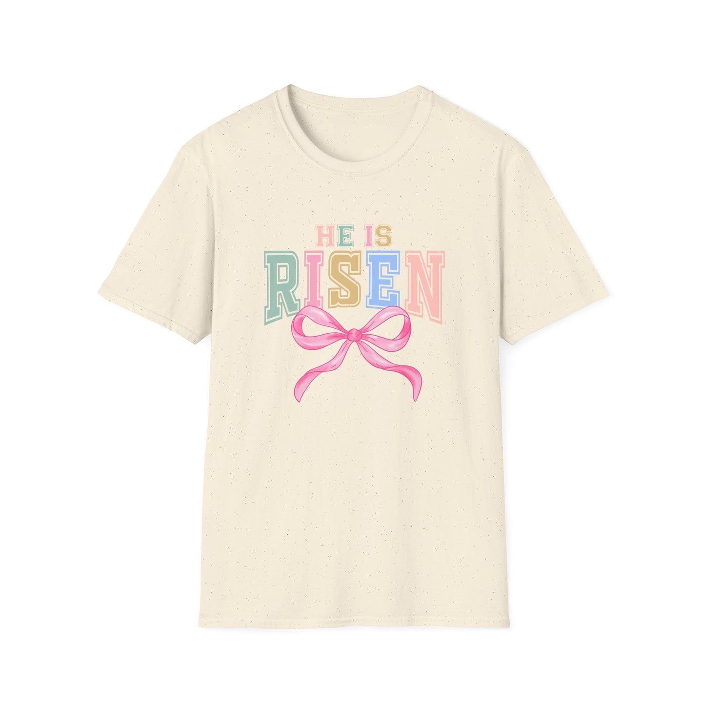 He Is Risen Easter Shirt, Christian Easter Bow Tee, Faith Based Easter Shirt Women, Religious Easter Outfit, Coquette Pastel Christian Graphic T-Shirt