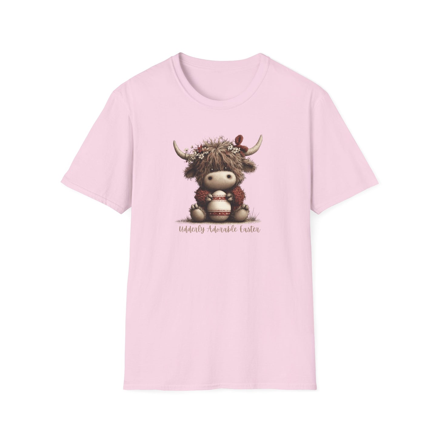 Udderly Adorable Easter Highland Cow Shirt, Cute Cow Easter T-Shirt, Spring Farm Animal Tee, Easter Gift for Women, Country Western Cow Lover