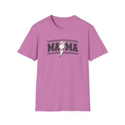 Baseball Mama Lightning Bolt Shirt – Trendy Game Day Sports Mom Tee | Vintage Checkered Baseball Mom Graphic T-Shirt