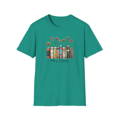 Personalized Floral Book Shirt – Teacher & Librarian Gift – Book Stack with Flowers Tee