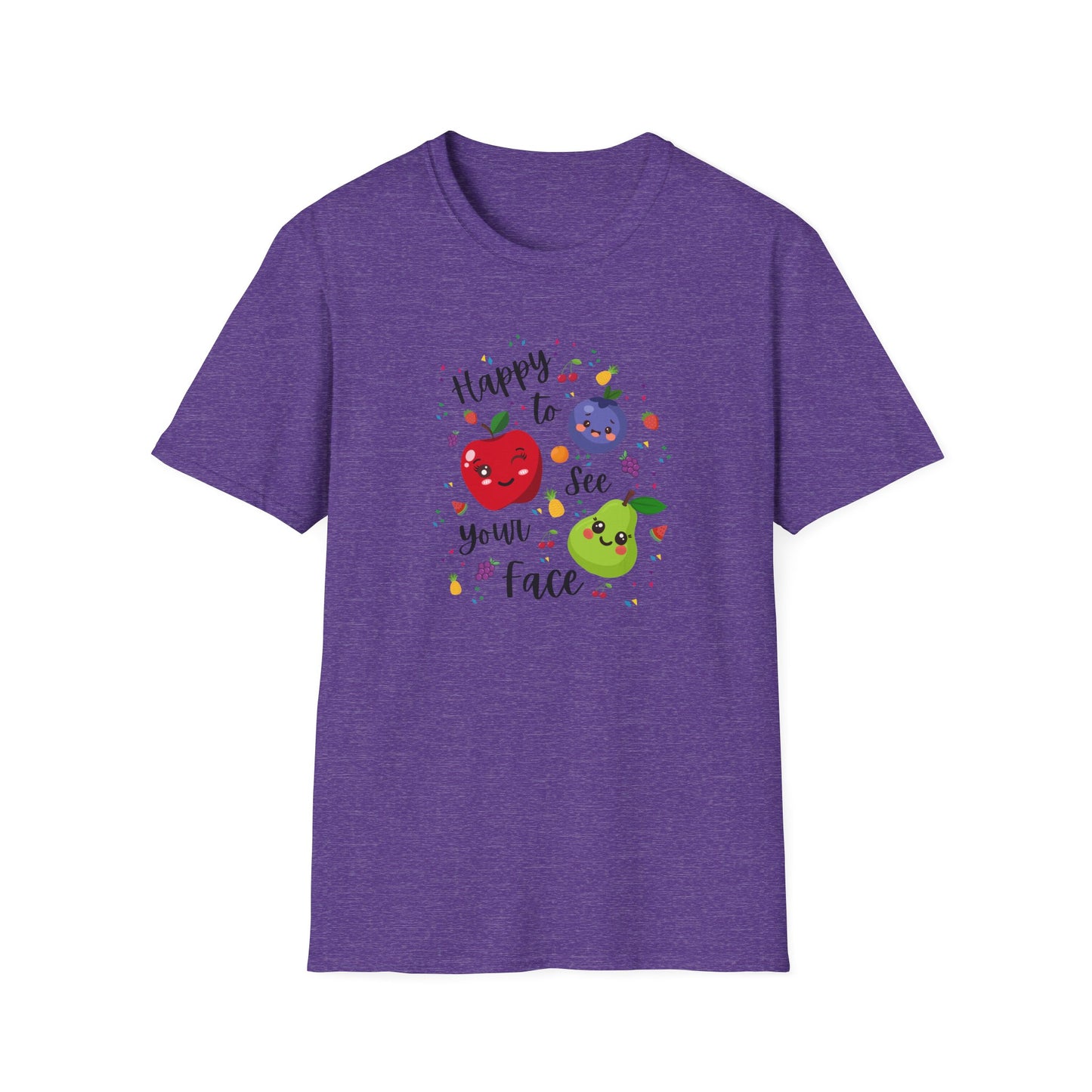 Cute Kawaii Fruit Shirt – Smiling Apple Pear Blueberry Tee – Fun Kids Summer T-Shirt – Colorful Cartoon Fruit Design