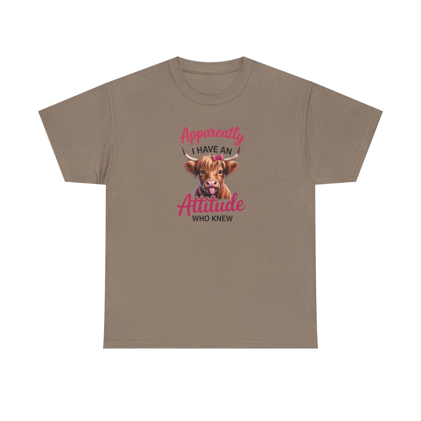 Funny Cow Shirt – “Apparently I Have An Attitude Who Knew” – Cute Highland Cow Tee – Sassy Cowgirl Graphic Shirt