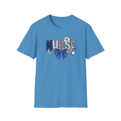 Nurse Ribbon & Icons T-Shirt — Cute Blue Nurse Graphic Tee