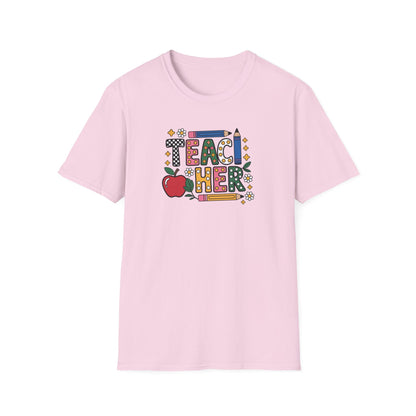 Teacher Graphic T-Shirt — Colorful Apple & Pencil Back-to-School Tee