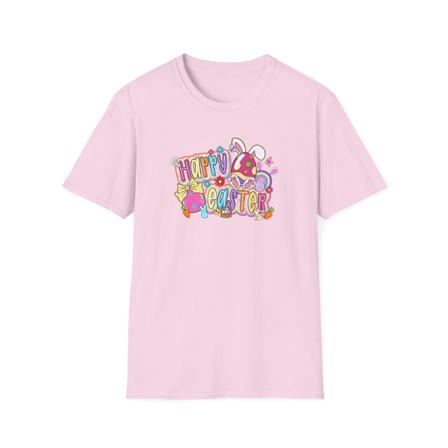 Happy Easter Graphic T-Shirt — Colorful Bunny & Eggs Spring Tee