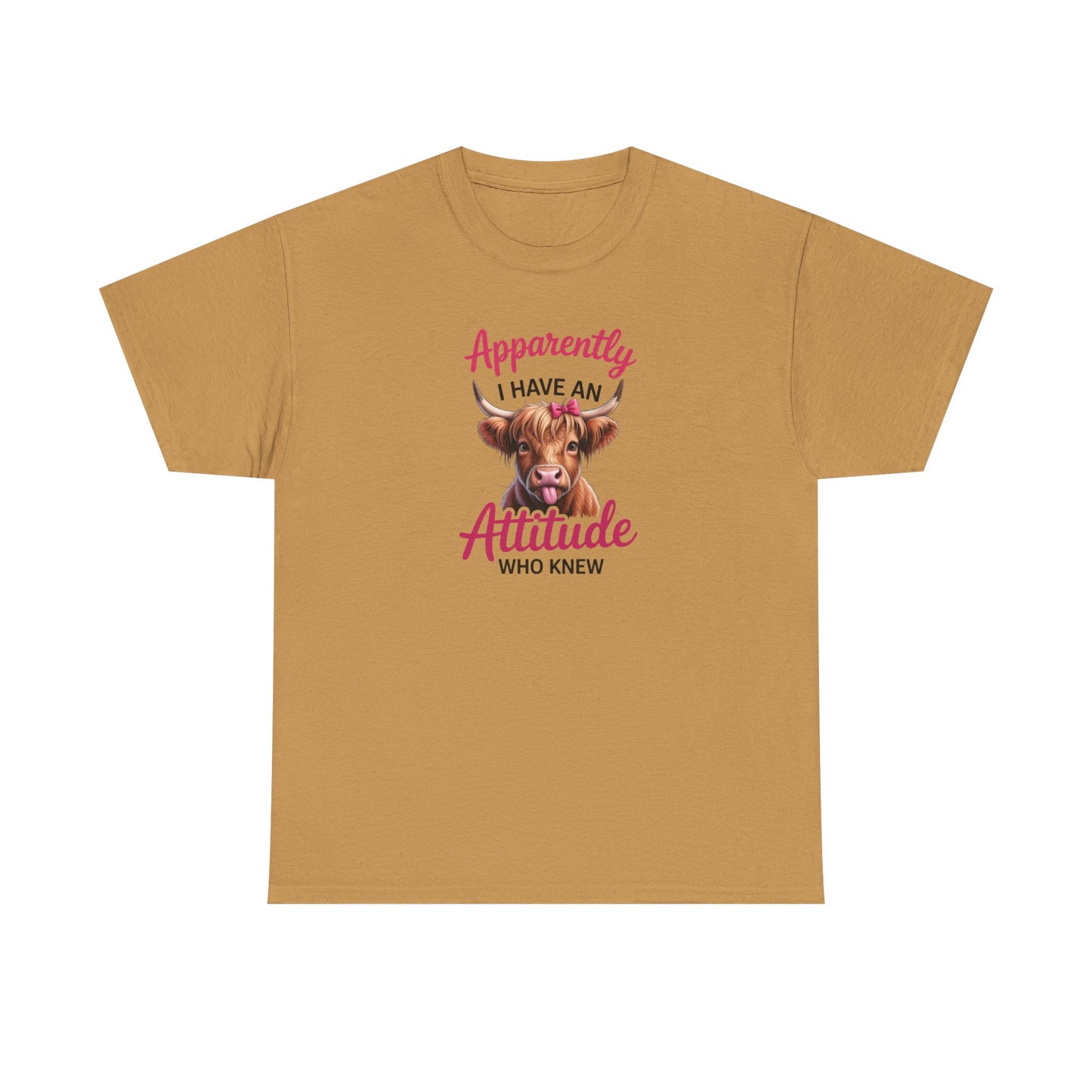Funny Cow Shirt – “Apparently I Have An Attitude Who Knew” – Cute Highland Cow Tee – Sassy Cowgirl Graphic Shirt