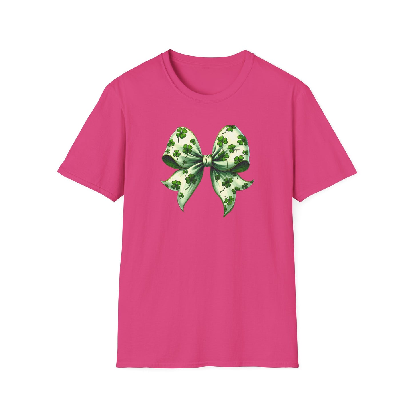 St. Patrick's Shamrock Bow T-Shirt — Green Clover Ribbon Tee