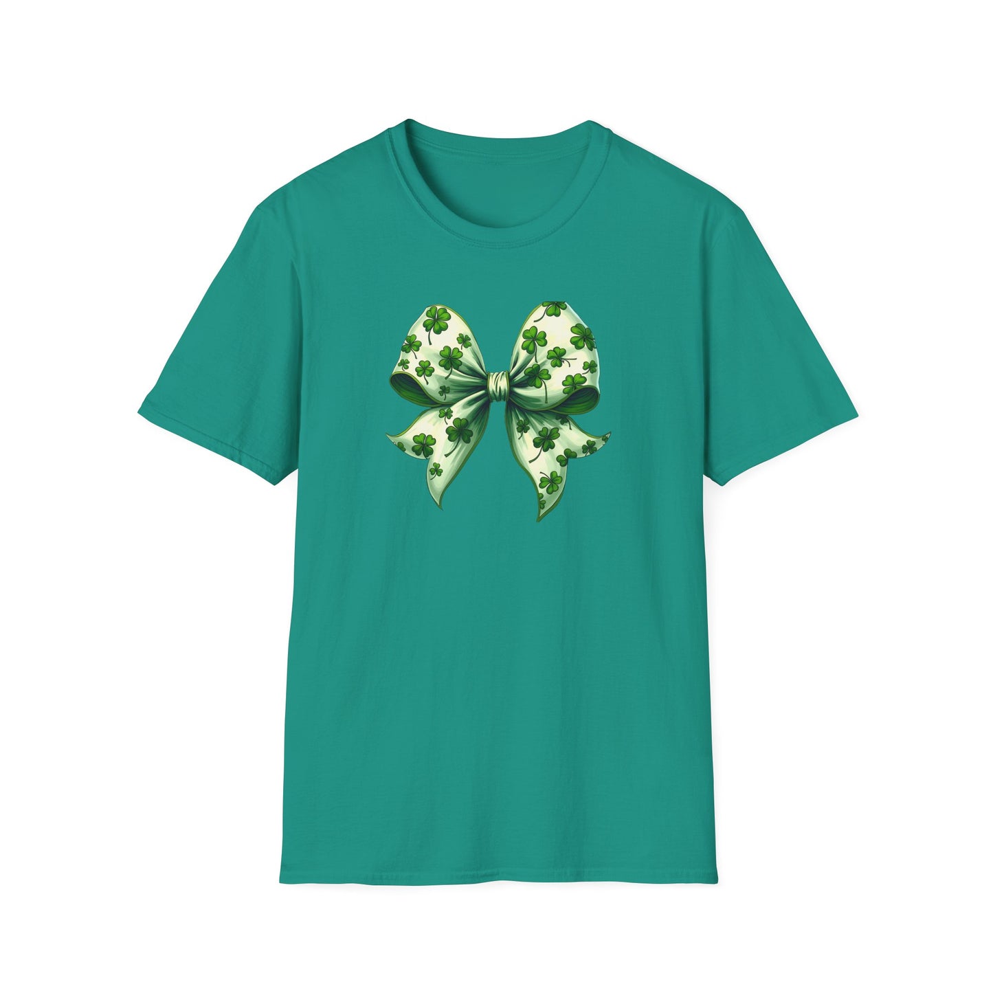 St. Patrick's Shamrock Bow T-Shirt — Green Clover Ribbon Tee