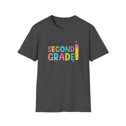 Hello Second Grade Pencil T-Shirt — Colorful Back-to-School Cute School Spirit Tee