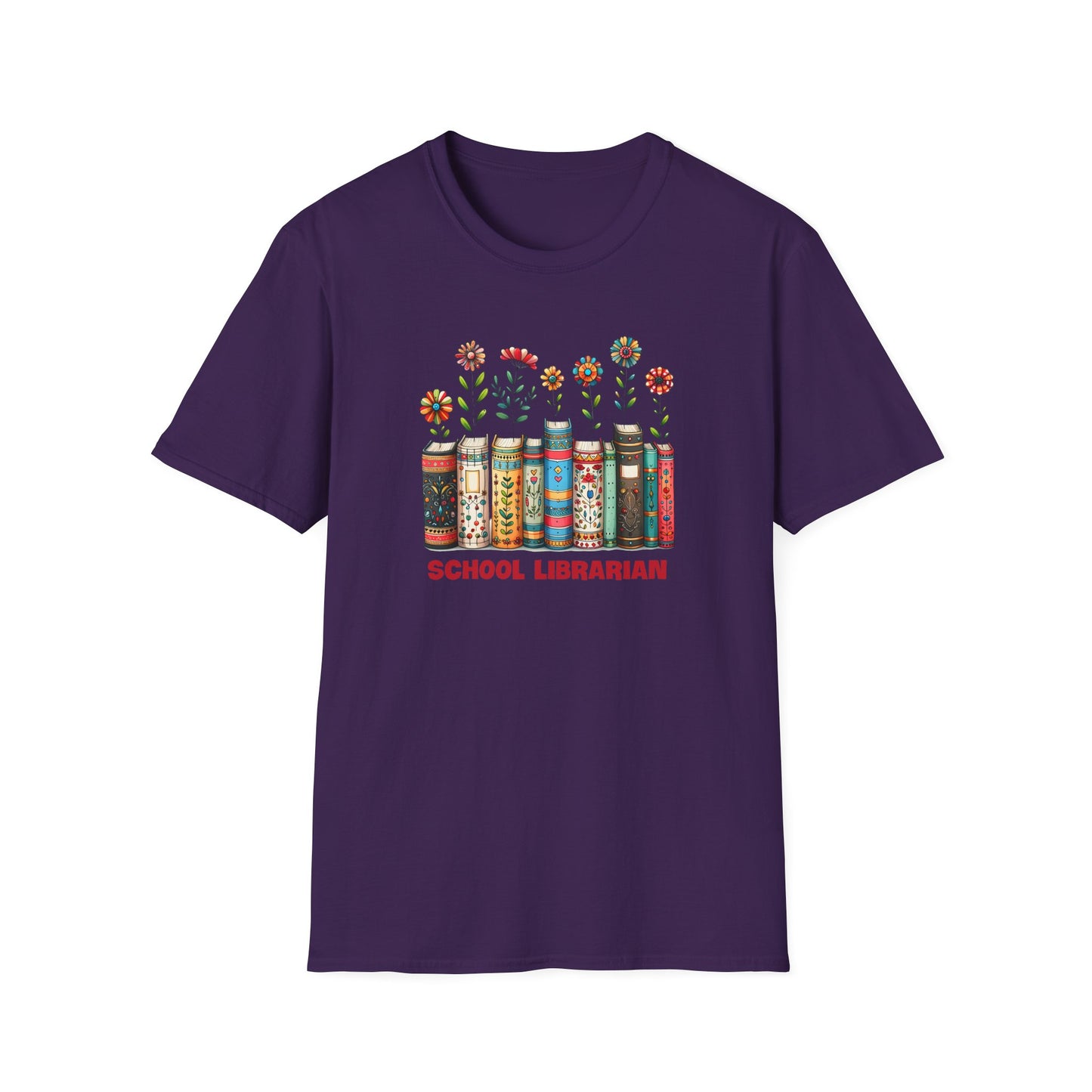 School Librarian Floral Books T-Shirt