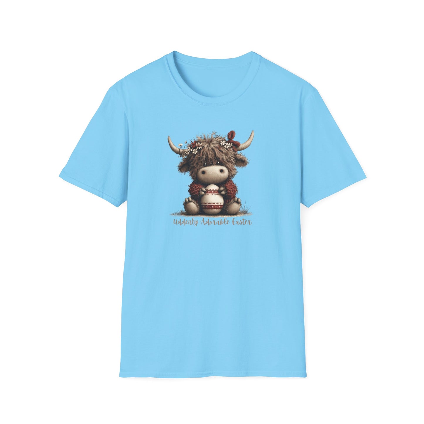 Udderly Adorable Easter Highland Cow Shirt, Cute Cow Easter T-Shirt, Spring Farm Animal Tee, Easter Gift for Women, Country Western Cow Lover