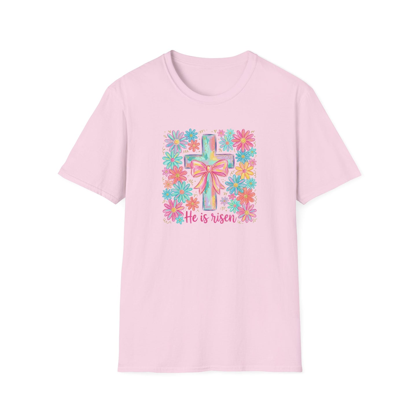 He Is Risen Easter Shirt – Christian Floral Cross Tee, Religious Easter Shirt for Women, Faith Based Spring Christian T-Shirt
