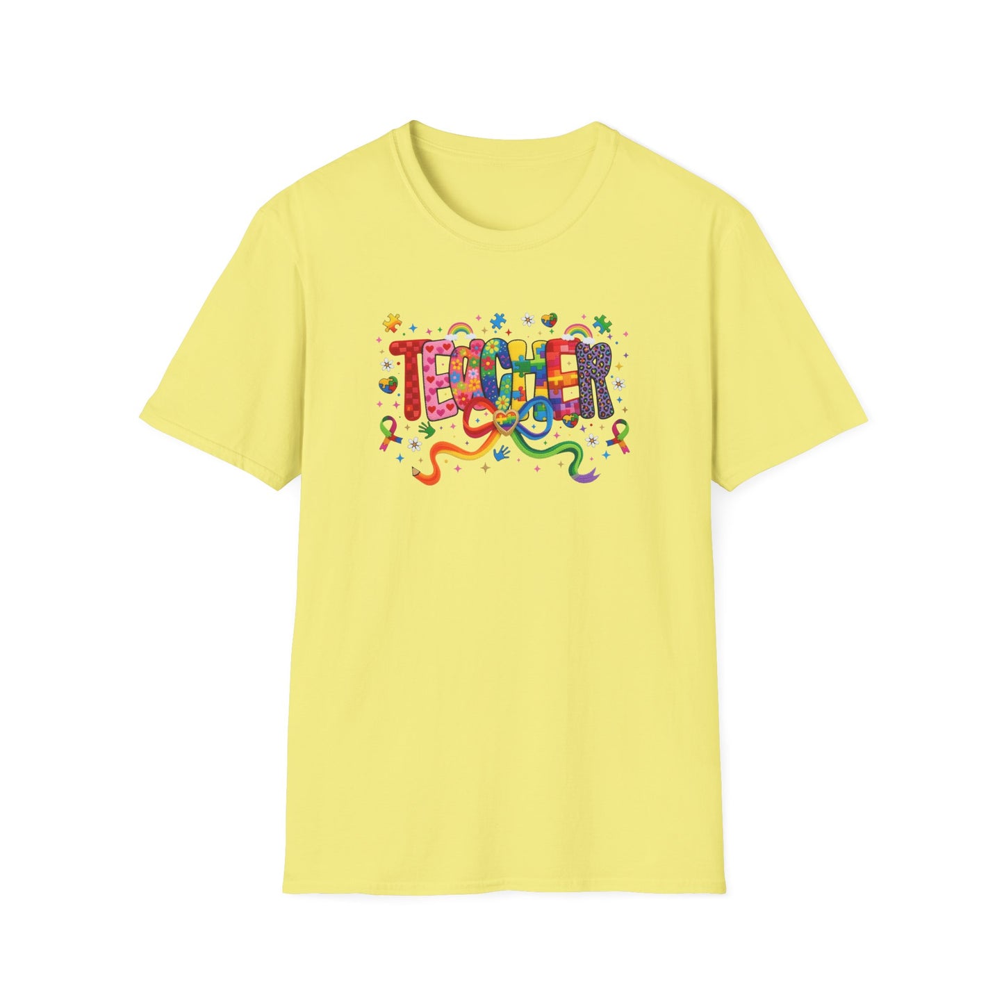 Colorful Teacher Shirt – Autism Awareness Teacher Tee – Inclusive Classroom T-Shirt – Rainbow Puzzle Piece Teacher Gift