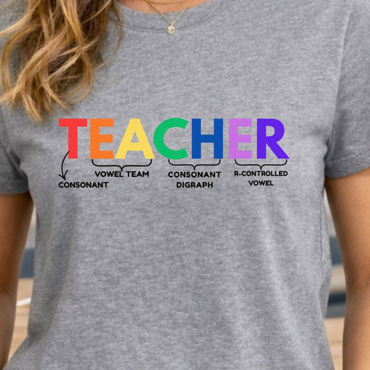 "TEACHER" Phonics Word Segmentation Shirt – Spelling Rules Edition