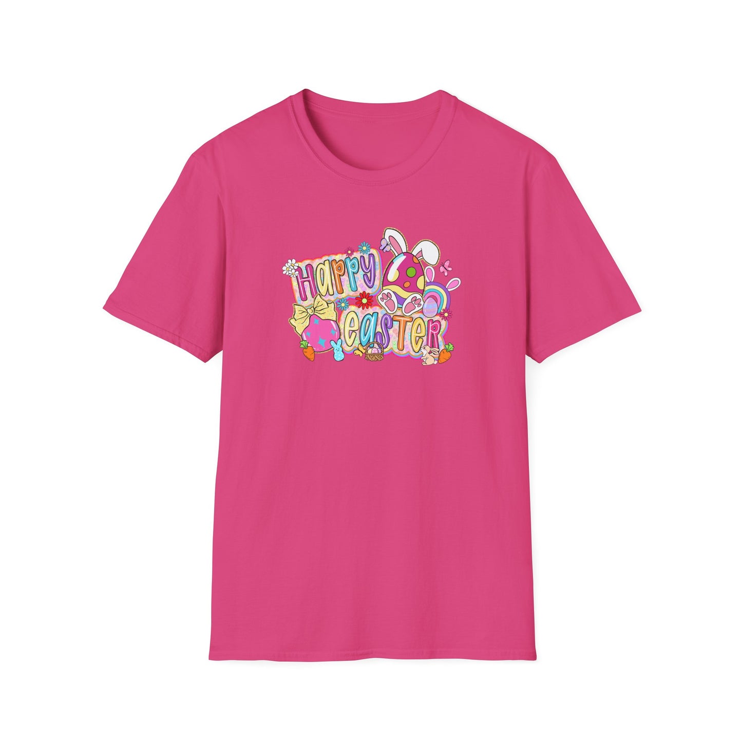 Happy Easter Graphic T-Shirt — Colorful Bunny & Eggs Spring Tee