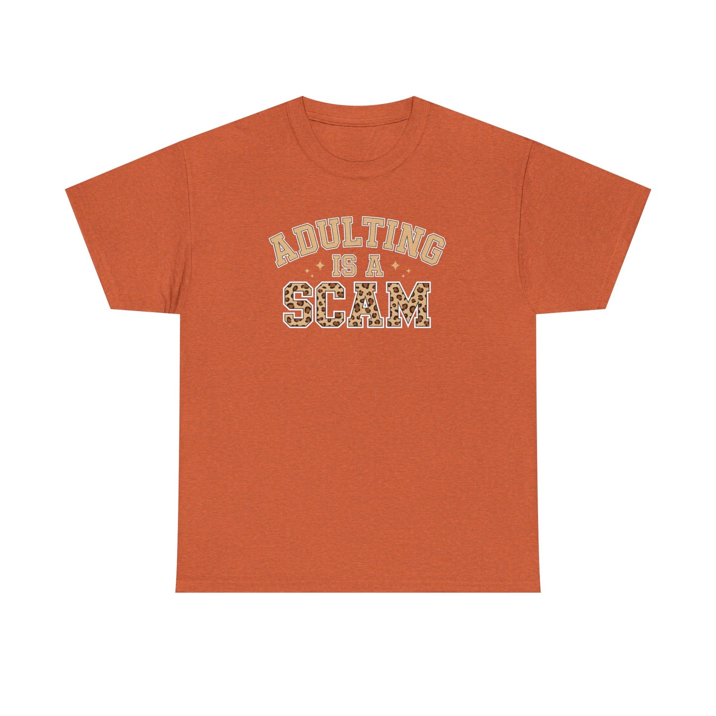 Adulting Is a Scam T-Shirt — Funny Retro Leopard Print Graphic Tee - Sarcastic Humor Shirt, Trendy Casual Tee