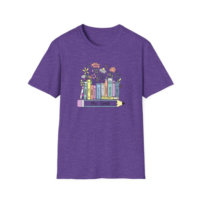 Custom Name Floral Book T-Shirt – Mrs. Custom Pencil Tee