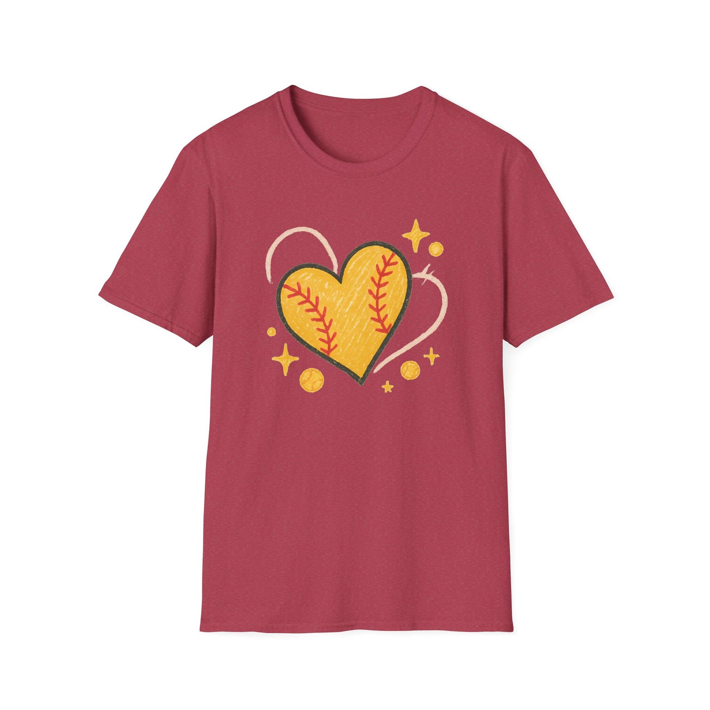 Softball Heart Shirt – Cute Softball Love Graphic Tee, Yellow Softball Heart Design, Softball Mom Gift, Fast Pitch Softball Apparel
