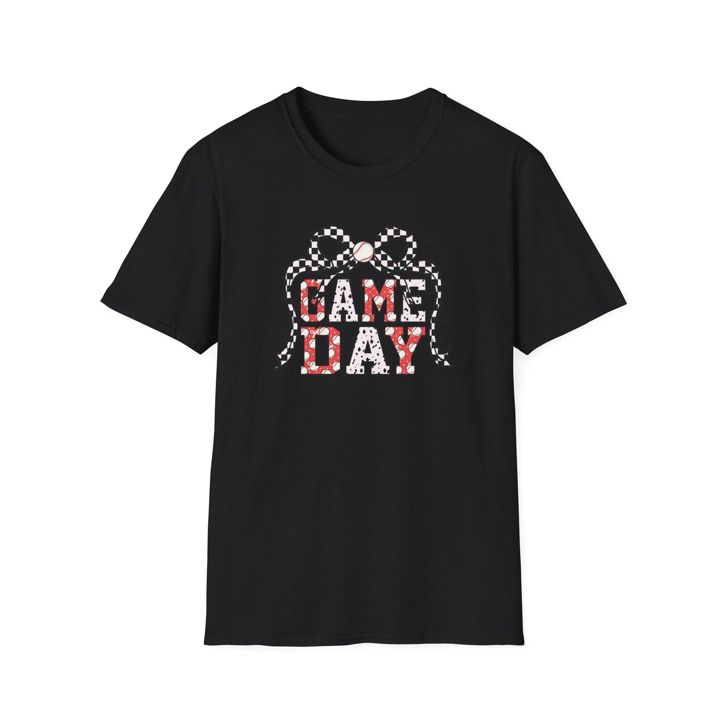 Game Day Baseball Mom Shirt, Girly Bow Baseball Tee, Cute Sports Mom Graphic T Shirt, Coquette Game Day Outfit, Trendy Baseball Season Shirt, Softstyle Unisex Tee