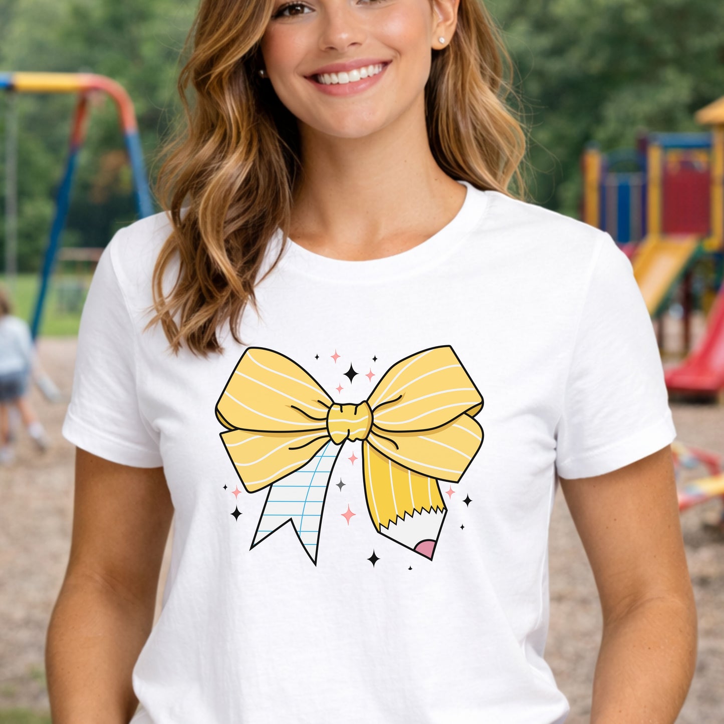 Yellow Bow Graphic T-Shirt — Cute Ribbon Illustration Tee